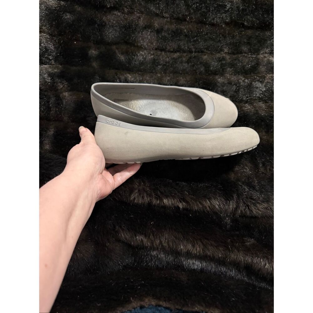 Crocs Women's Grey Mammoth Ballet Flats Shoes Slip On Fur Lined Sz 8 Round Toe